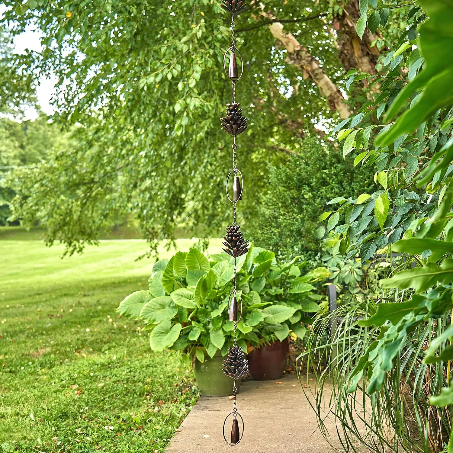 Ornate Hanging Rain Chains (Bronze Finish, Pinecones), Customized