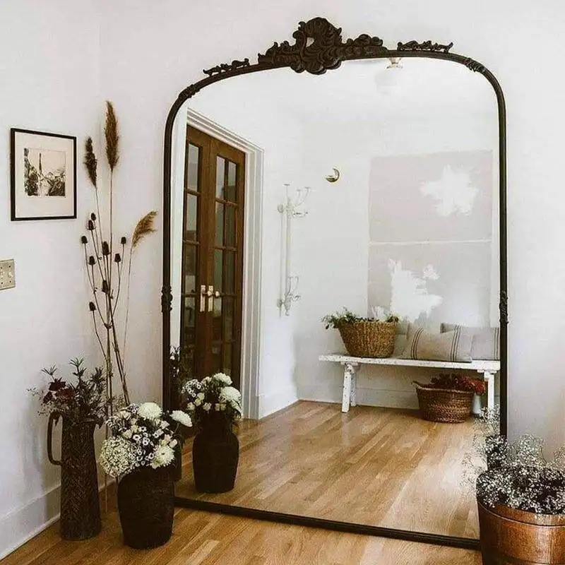 French retro full-length mirror, European carved floor mirror