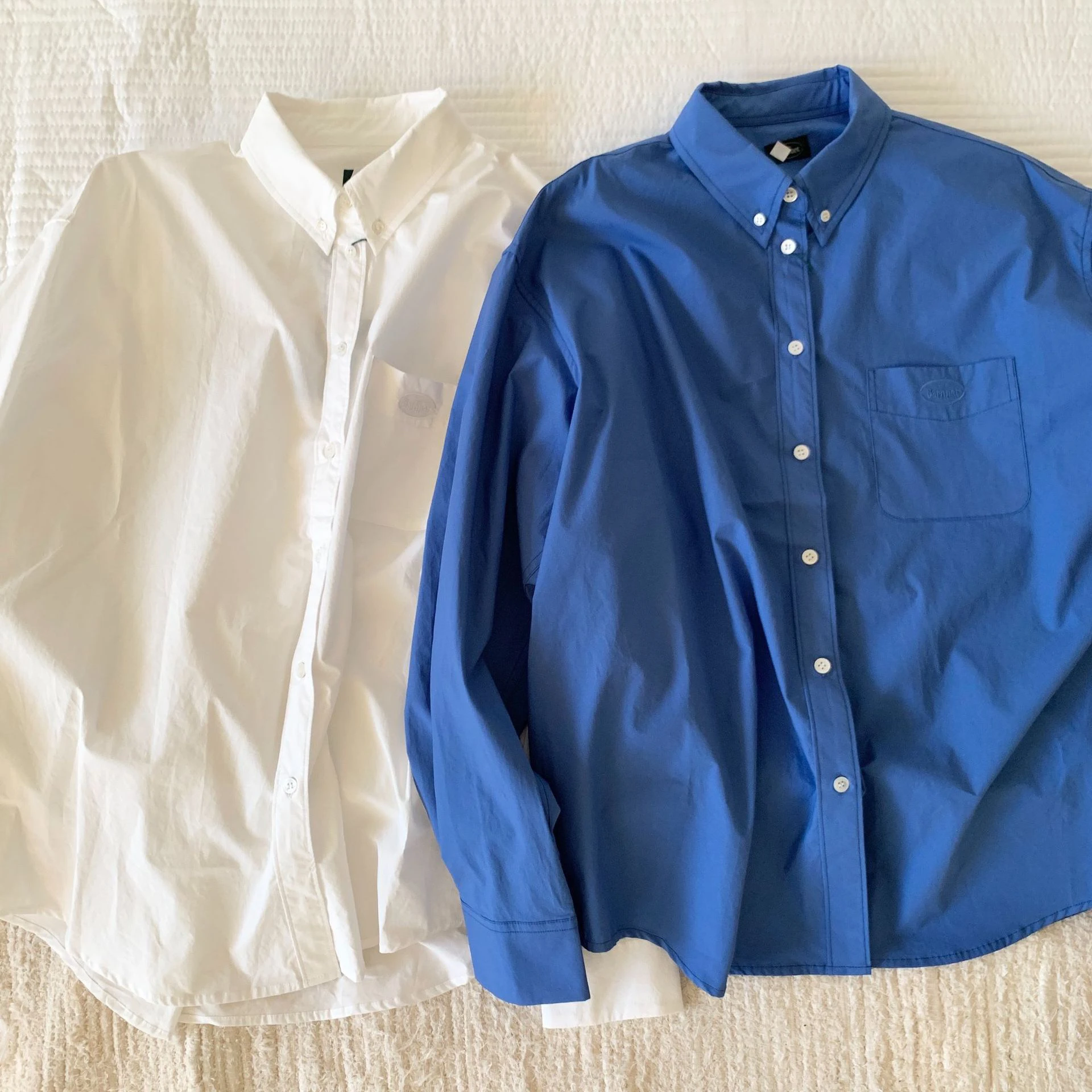

Dongda Gate Eight Milk Home TheBar*net Embroidered Loose Women's irt Klein Blue Premium Feel Long Sve Collar