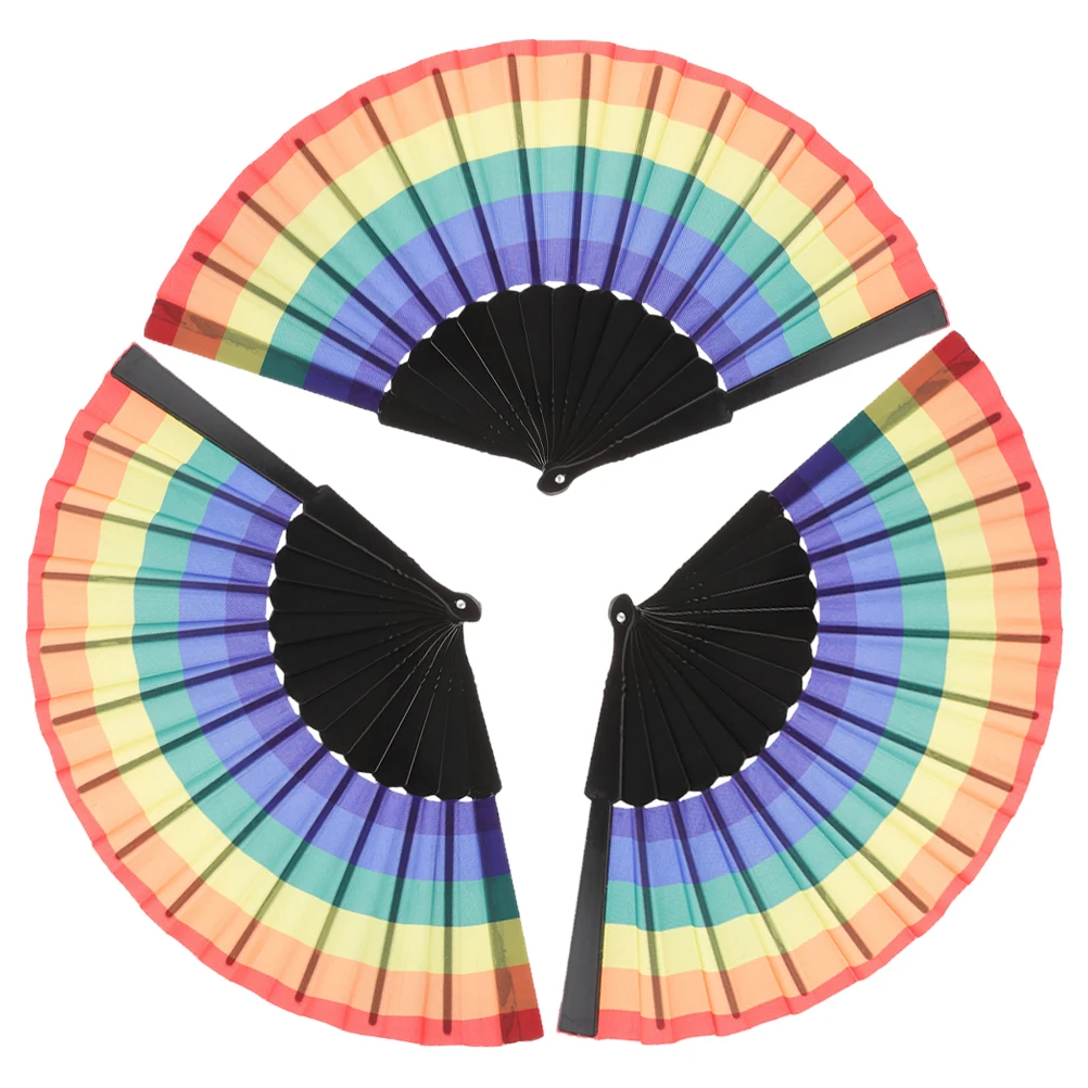 

Foldable Rainbow Fan Hand Held Fans Handheld Horizontal Version Colorful Student Portable