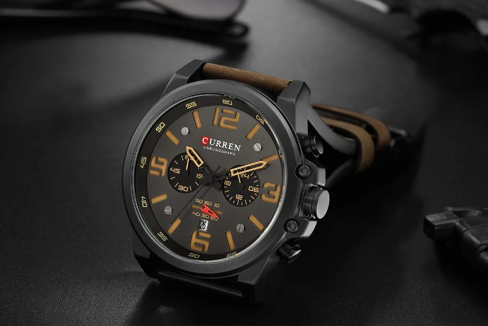 CURREN 8314 Herren Business-Armbanduhr mit Lederarmband, Wasserdicht mit Kalender, Lässige 6-Zeiger Quarzuhr – Detail 17