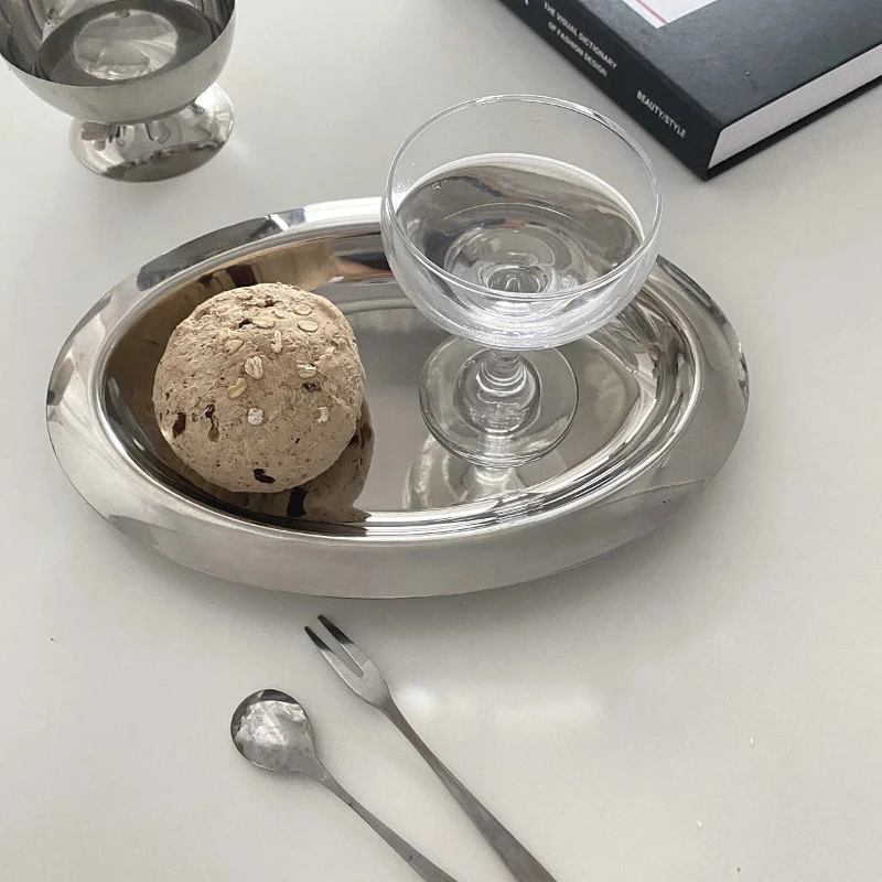 

Роскошная обеденная тарелка из нержавеющей стали, скандинавский эллиптический десерт, поднос для кофейной чашки, ювелирные изделия, настольное украшение для хранения дома