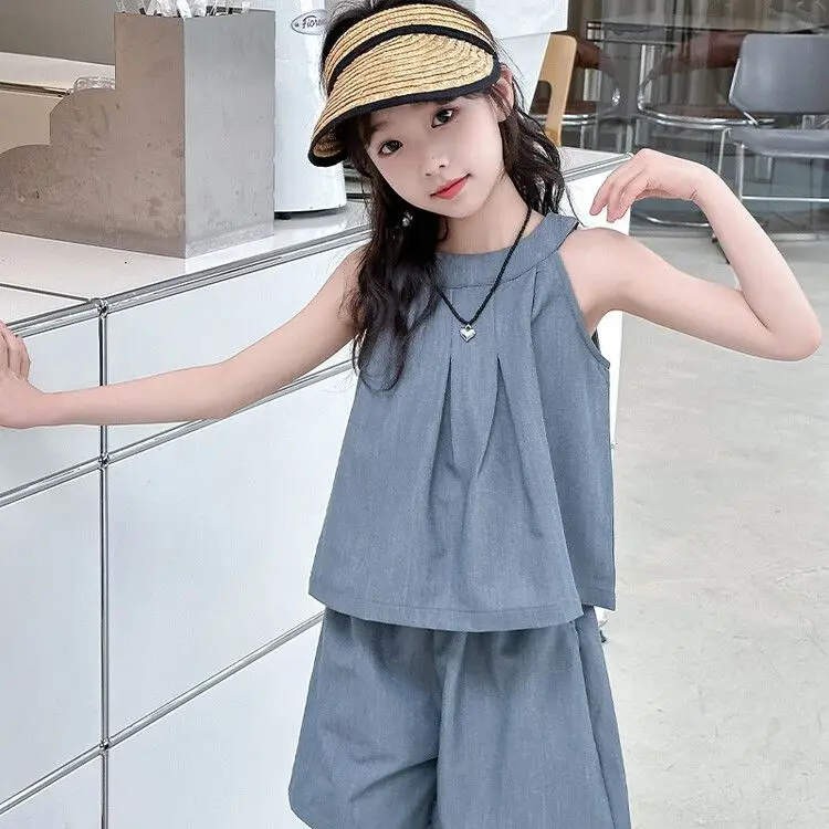 Girls Summer Set New Chinese Style Campus Sleeveless Cool Comfortable Shorts Super Cute Five Point Outer Wear