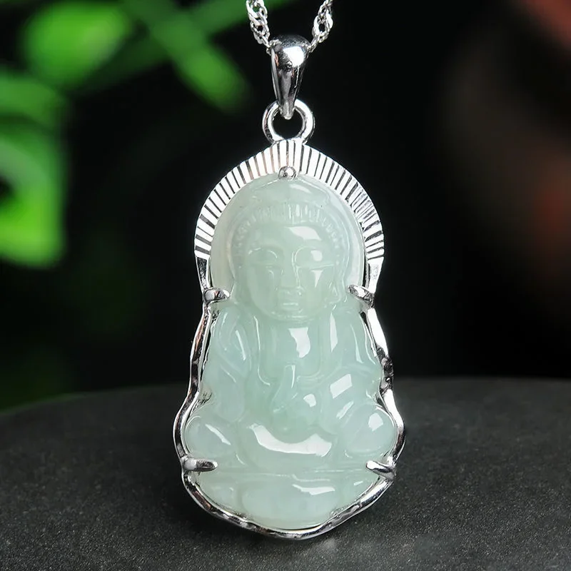 

Hot Selling Natural Handcarve Jade Inlaid Guanyin Buddha Necklace Pendant Fashion Jewelry Accessories Men Women Luck Gifts