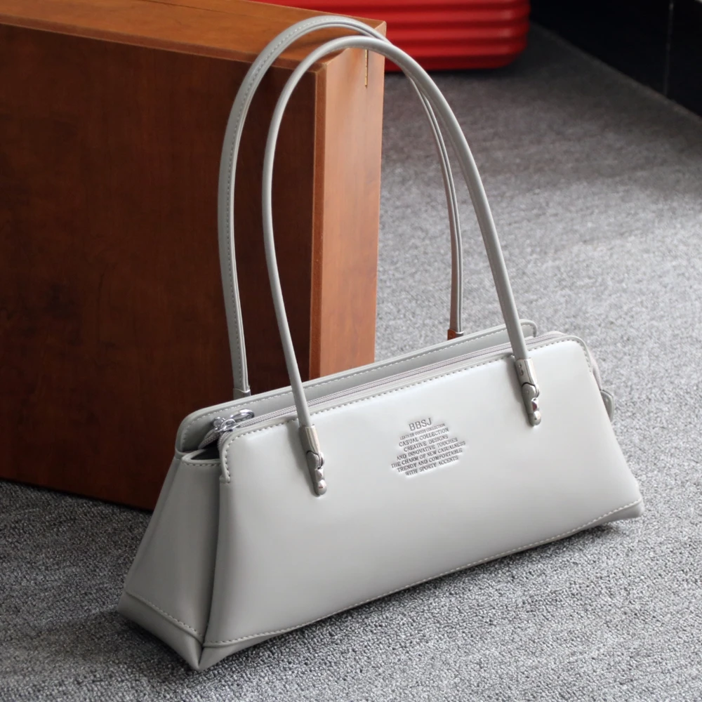 Grey Fashion Elegent Leather Bag\Handbags For Women Simple Designer Lady Tote Shoulder Bag 2022 New Female Long Bag Brand