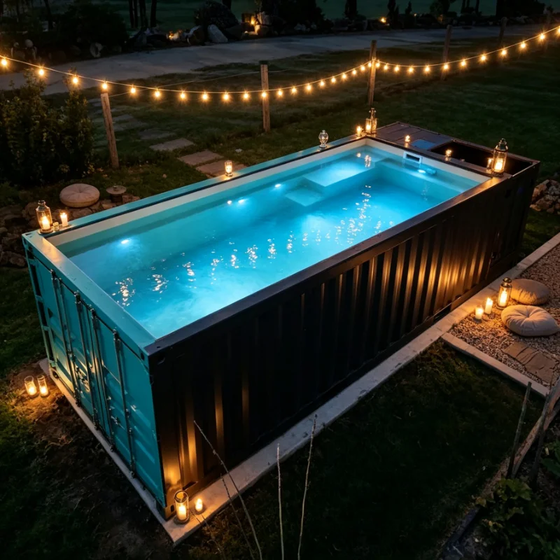 Backyard Retreat Shipping Container Pool, Freestanding Modular Swimming Pool for Vacation House