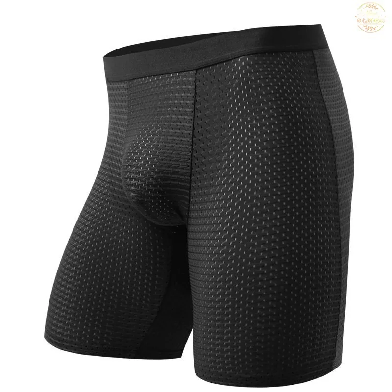 Calcinha boxer de perna longa masculina, calcinha plus size, secagem rápida, cuecas de seda gelo, furos de malha, roupa interior sexy respirável