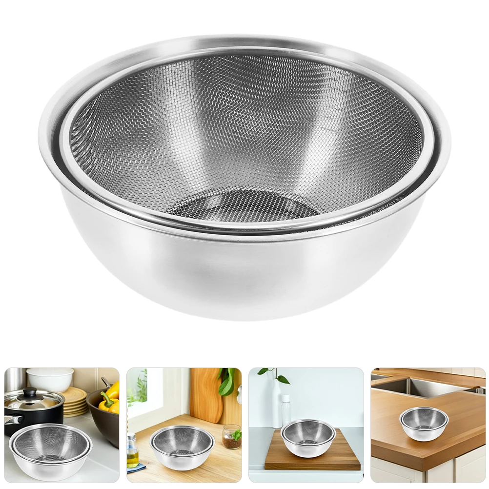 

2pcs Stainless Steel Drain Basin Vegetable Washing Rice Filtering Bowl Kitchen Essentials Large Leak Multifunctional Sloped