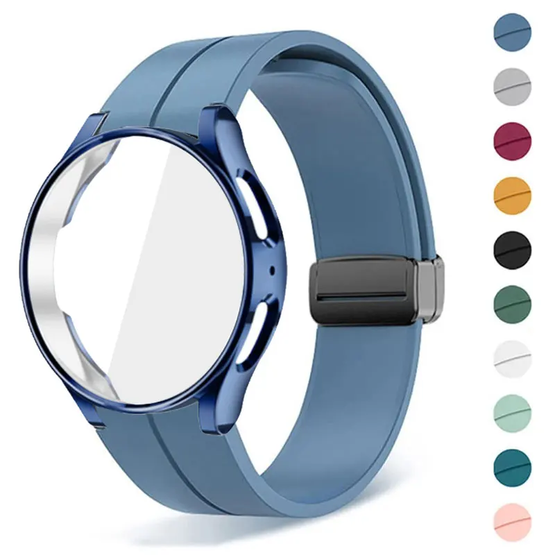 Silicone Case+Strap For Samsung Watch 4/5 40 44mm Watch 5 Pro 45mm Original Magnetic Buckle Band Galaxy Watch 4 Classic 42 46mm