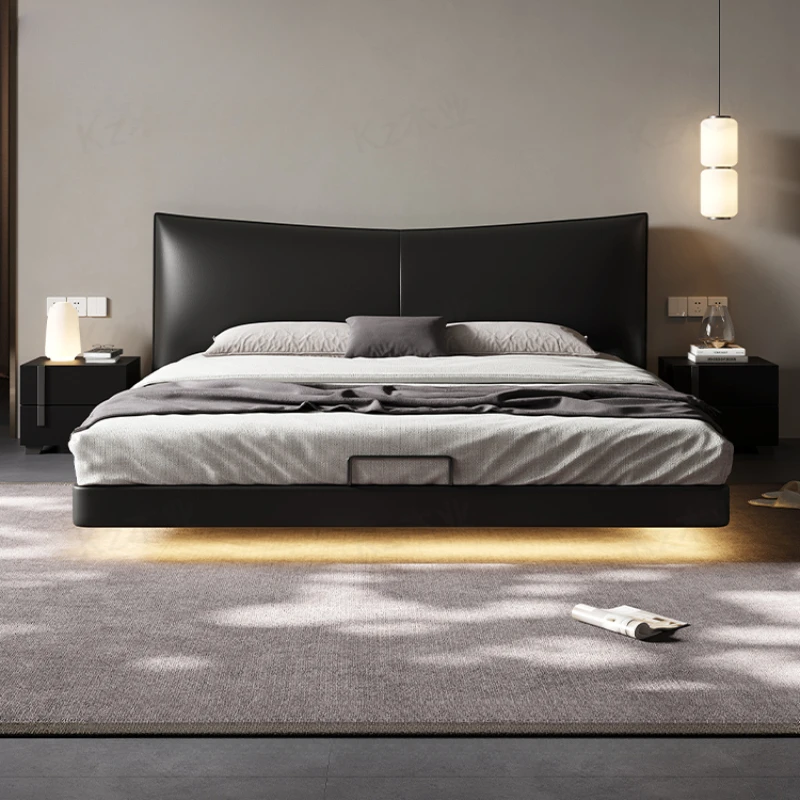 Modern Luxury Double Bed Black Leather Italian King Size Bed Frame Full Size Camas Matrimonial Queen Size Bedroom Set Furniture