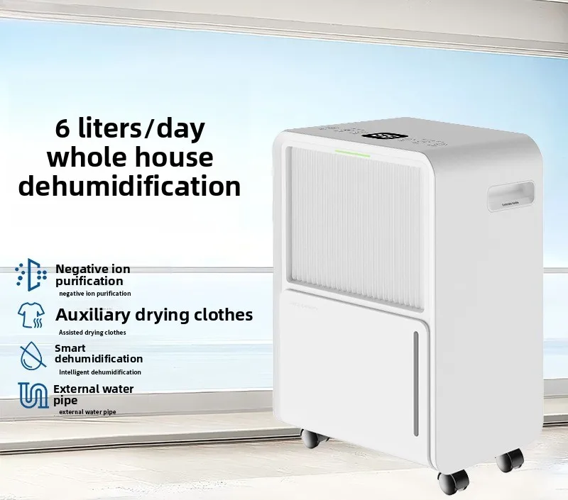 New Household Low-noise 6L Dehumidifier, Small Dehumidifier, Portable Pulley Energy-saving and High-efficiency Dehumidifier
