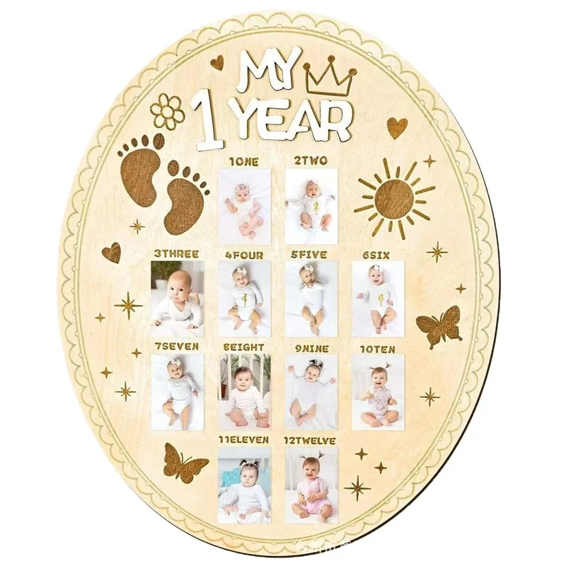 Wooden Baby Month Milestone Photo Plaque Newborn Monthly Keepsake Number Board For Nursery Table Decor Baby Shower Birthday Gift