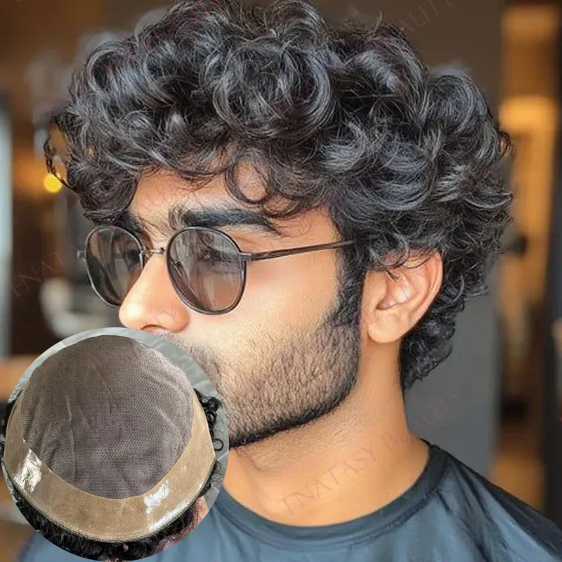 

Самый дешевый прочный парик-накладка из натуральных человеческих волос для мужчин, 25 мм, кудрявый, незаметный, черный, суперпрочный, для пожилых мужчин