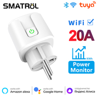 SMATRUL 20A Tuya WiFi EU Smart Plug Outlet 220V Power Monitor Wireless Socket Remote Timer Control For Google Home Alexa