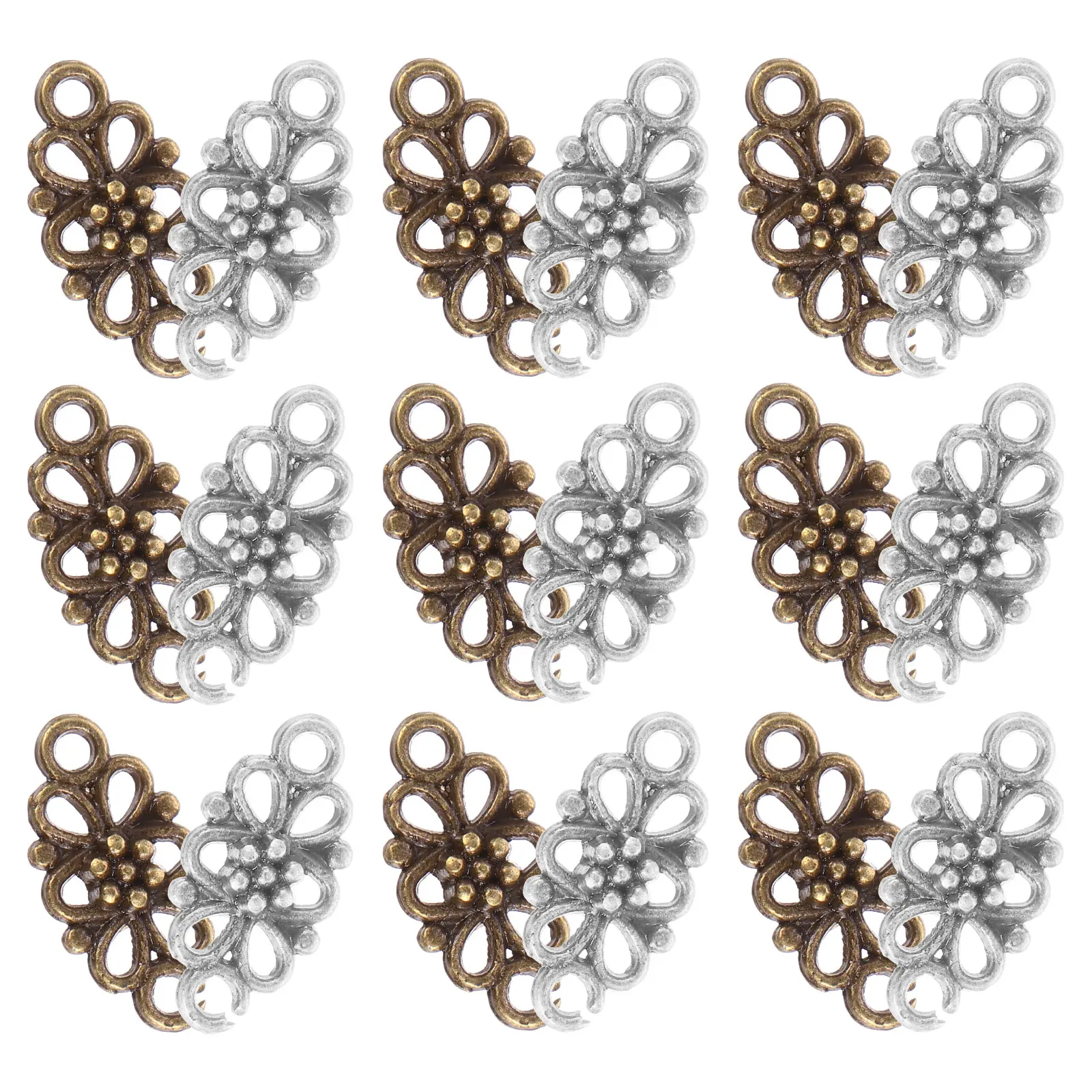 

100Pcs Silver Bronze Flower Connector Charms Hollow Design DIY Pendant Linker for Necklace Bracelet Pendant Connectors