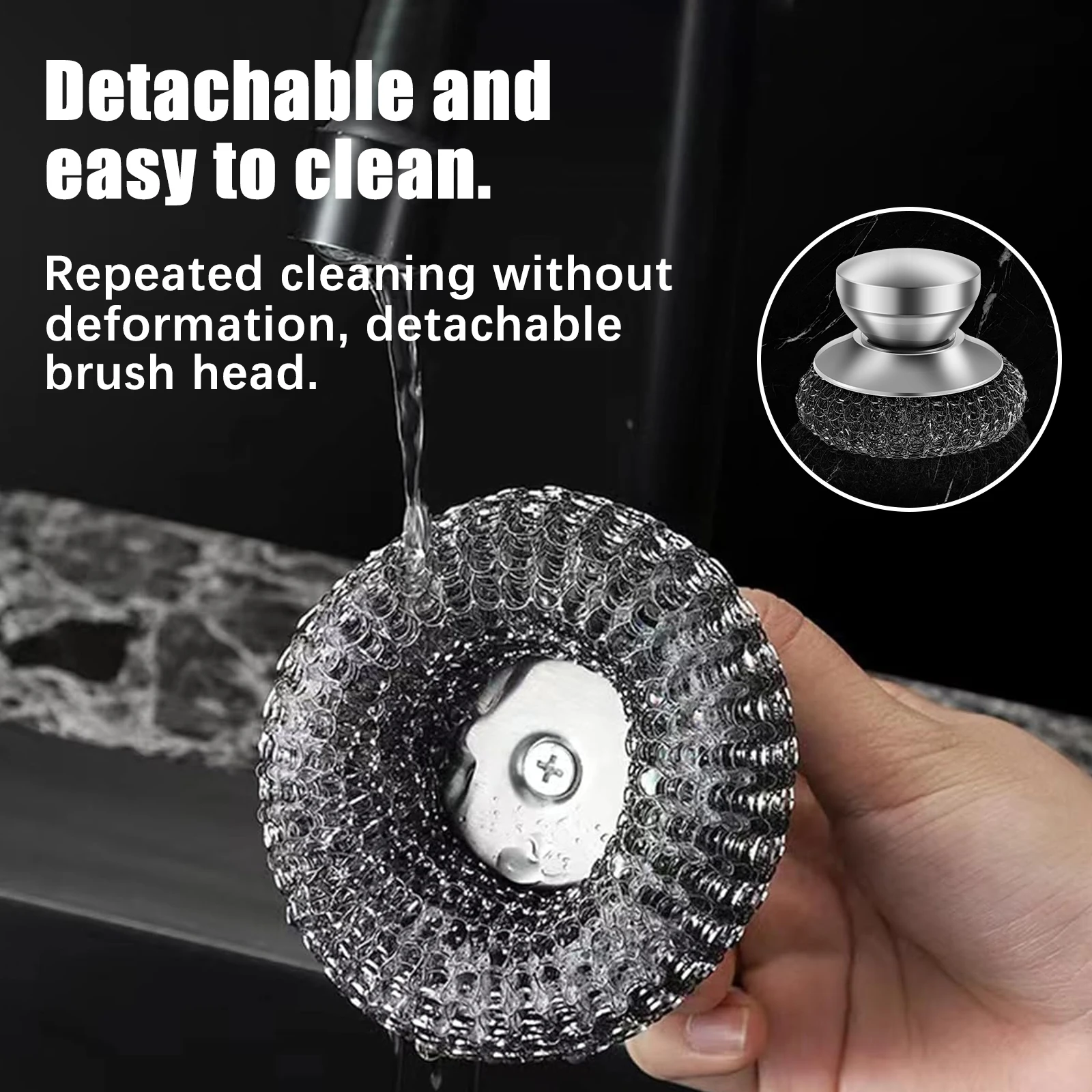 4Pcs Stainless Steel Scrubber Stainless Steel Scourer with Handle Round Pan Scourer Non Scratch Stainless Steel Sponge Premium