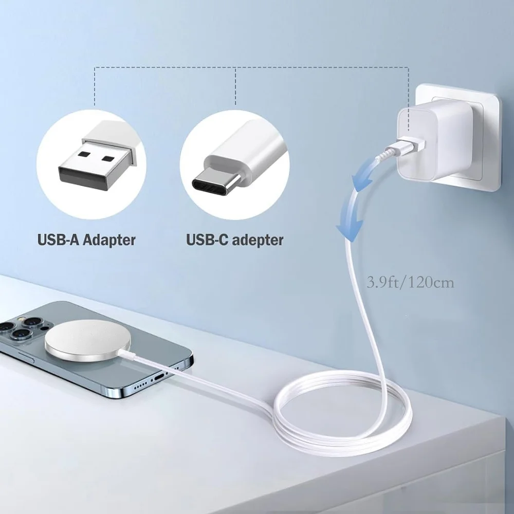 شاحن لاسلكي محطة شحن مغناطيسية لهاتف iPhone 17/16/15/14/13/12 pro Max Airpods مع كابل من النوع C