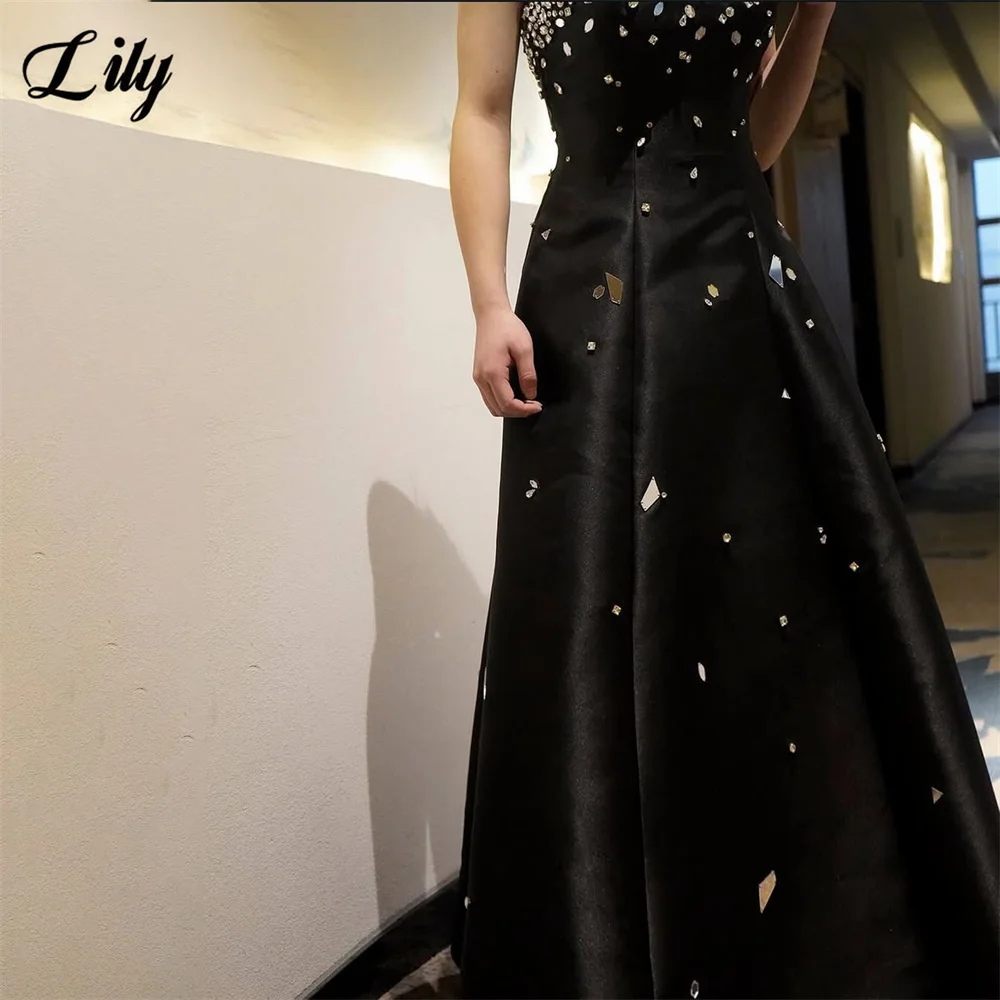 

Lily Black Evening Dress Strapless Luxury Prom Gown A Line Party Dresses with Irregular Crystal vestidos de fiesta Customized