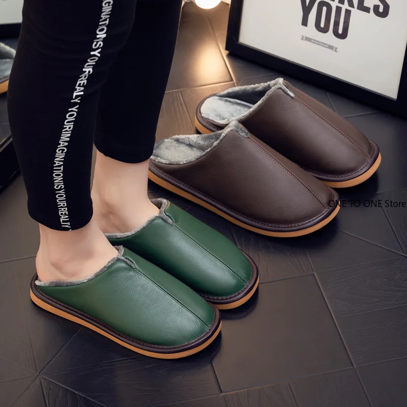 

Wholesale Winter New Cowhide Cotton Slippers Plush Home Shoes High-end Bedroom Waterproof Home Men and Women 2026 Hot Sale