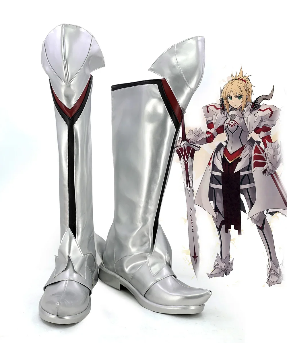 

Fate Apocrypha FGO Mordred Cosplay Boots Silver Shoes Custom Made Any Size