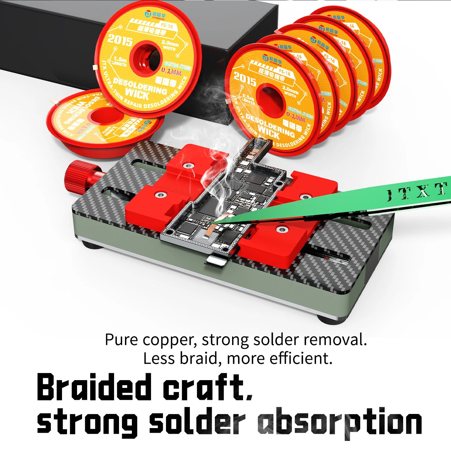

JTX 2015 Ультратонкая оплетка для ремонта материнских плат, с низким содержанием остатков, длина 1.5 м, ширина 2.0 мм, для очистки от пайки