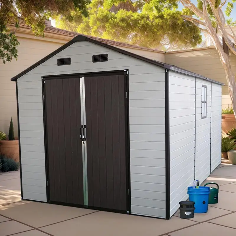 

8x14x7.6 Ft Outdoor Resin Storage Shed with Windows, Durable Aluminum Frame and Floor for Garden and Backyard Organization in