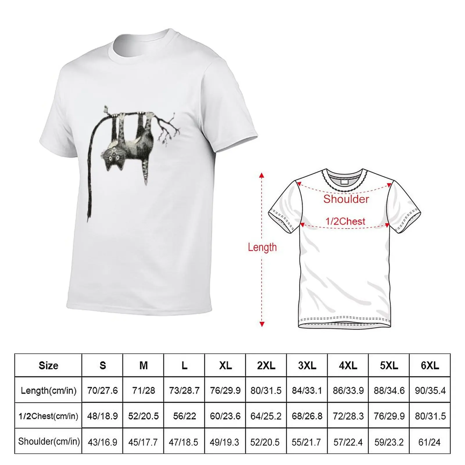 Hang loose black cat pocket art T-Shirt Large Size Breathable Tee