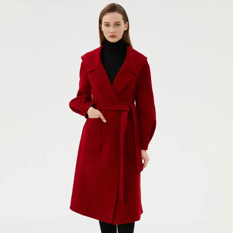 LDZWSM Loose Elegant Double Sided 100% Wool Coat Bathrobe Lace-Up Long Jacket For Women Korean Fashion Casaco Feminino