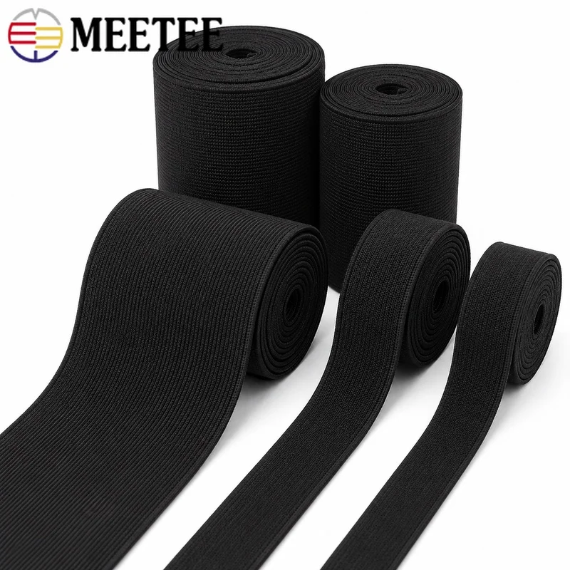 1-5M 10-80mm Black Elastic Band Flat Stretch Polyester Webbing Tape for Waistband Cuffs Garment Sewing Repair Clothing Supplies