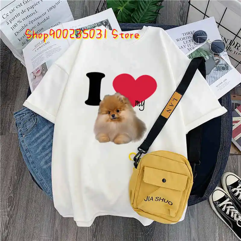 Women T Shirt Cute Pomeranian Tshirt Dog I Love Pomeranian Tee Shirts Kawaii T-shirt Female Summer Short Sleeve Womens Clothing