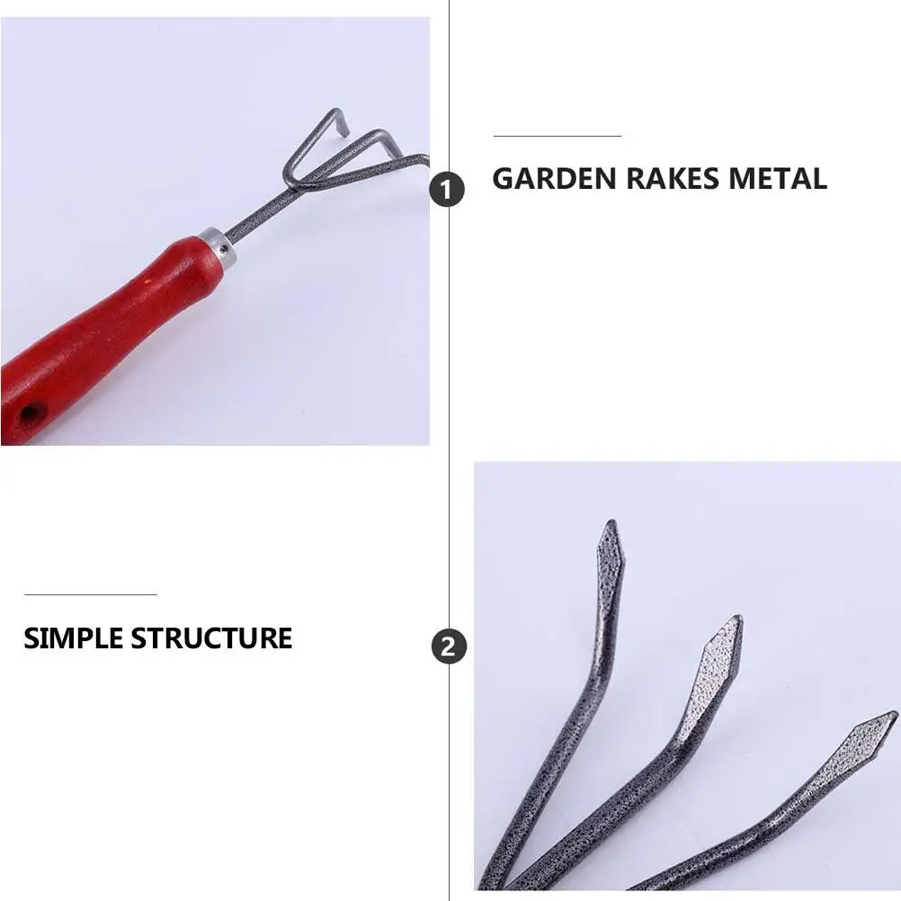 2PCS Three-tooth Rake Durable Iron Garden Tools Hand Rake Small -friendly Clean Leaves Lawn Outdoor Farm Yard Gardening