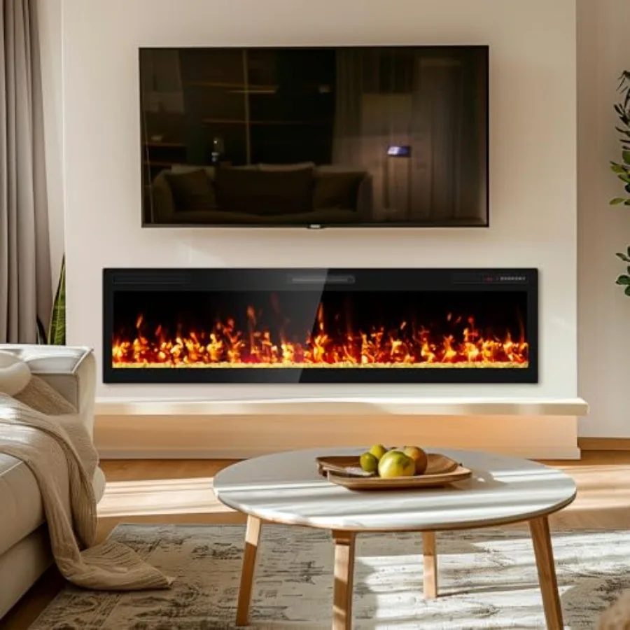 68 Camino elettrico ultra sottile montato a parete e indipendente con controllo touch screen con effetto fiamma a LED e funzionamento remoto