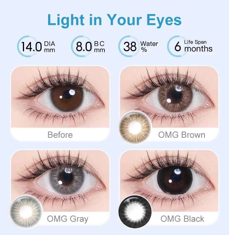 (0.00~-6.00) MAGISTER 16mm Big Eyes Graduated Contact Lenses With Diopters Black/Brown Cosmetic 14.5mm Contact Lenses 6 Months