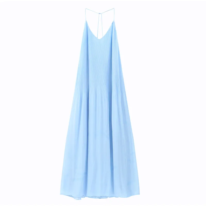 Light Blue Pleated Sling Long Dresses Women Sexy Backless Sleeveless A Line Robes Elegant Female Evening Party Club Gowns S47b6549fb0fb4a3d999c3eb80998c82e6
