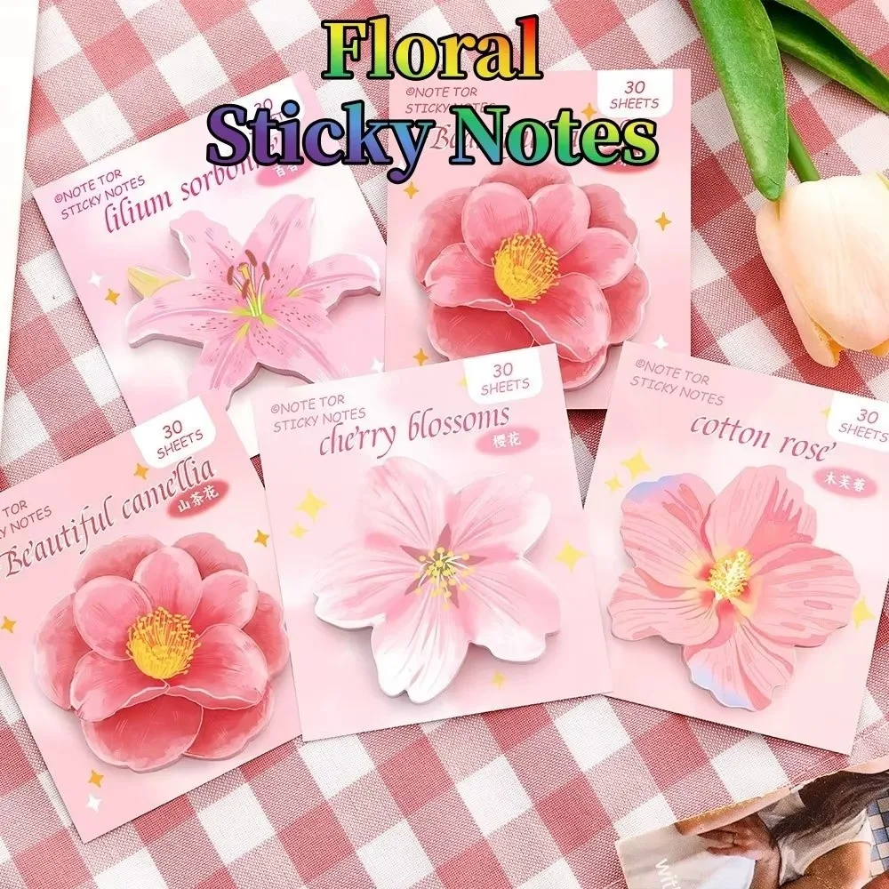 Self Adhesive Floral Sticky Notes Repositionable Cherry Blossom Shape Cherry Blossom Memo Notes Cute Style Decorative
