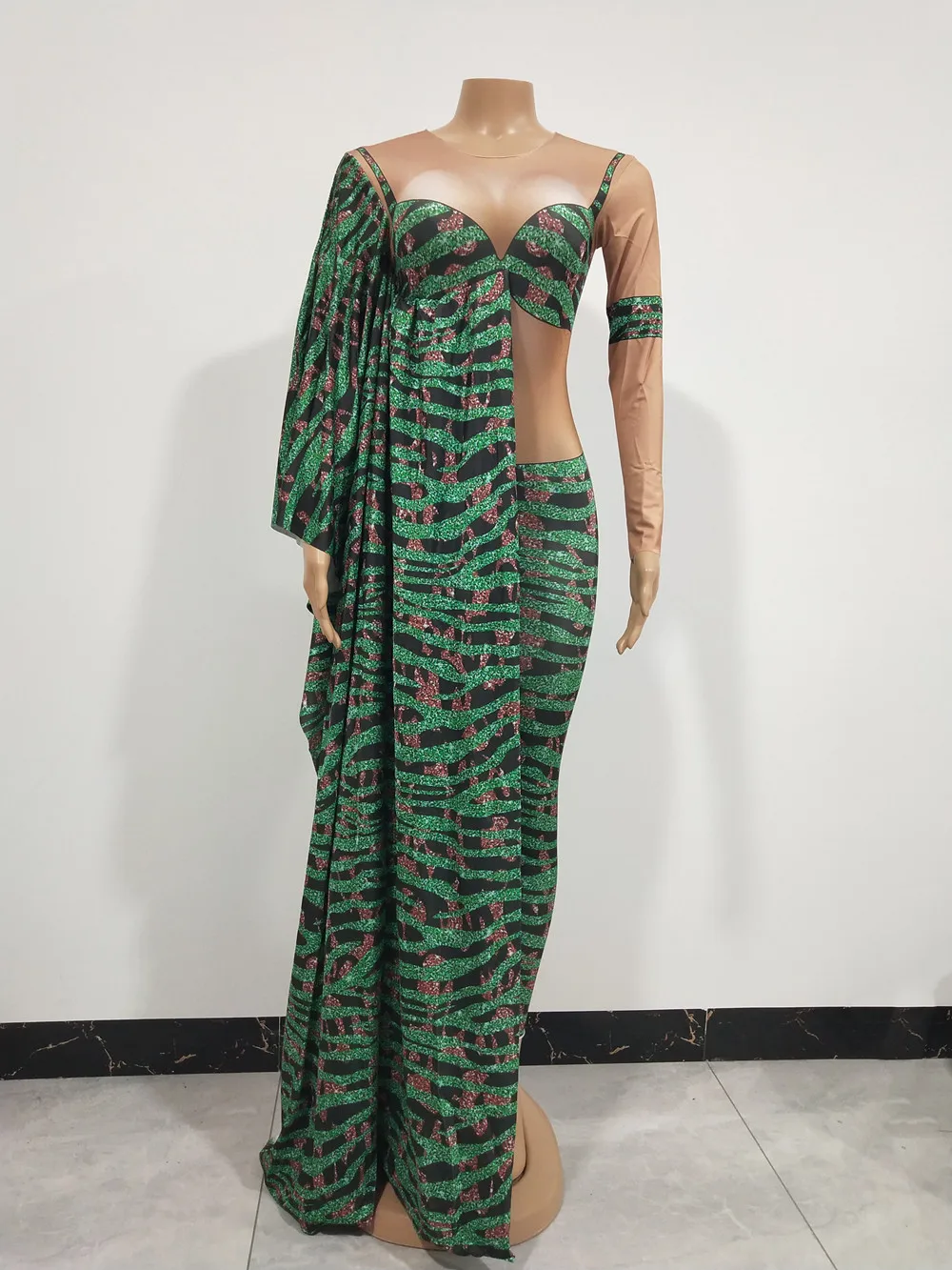 Macacão de manga única com estampa de leopardo, dançarina, cantora, performance de palco, festival, festa, show, bar, boate