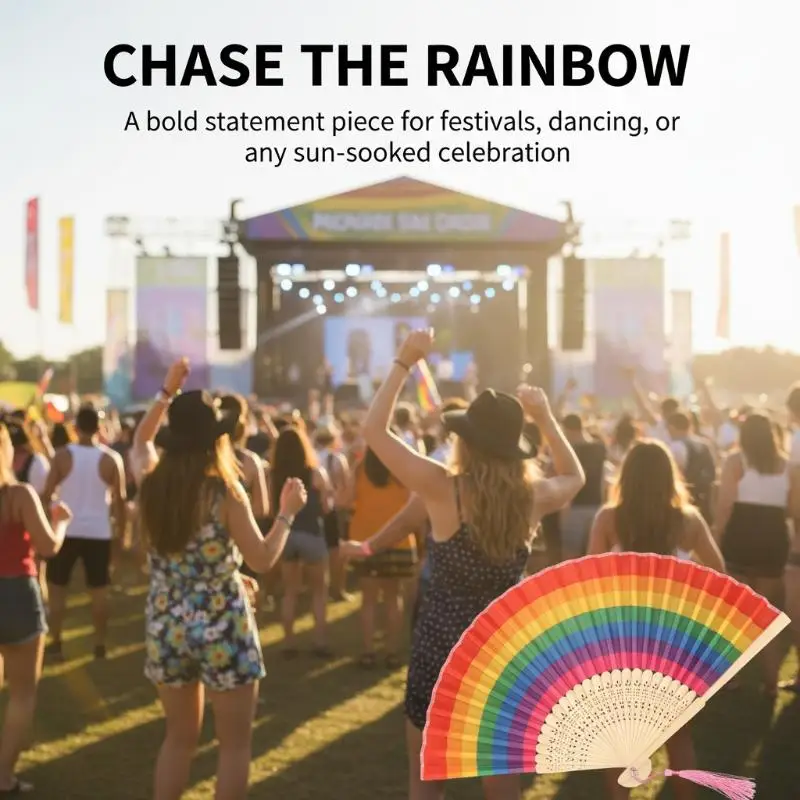 Regenbogen Handventilator, großer faltbarer spanischer Fächer für Damen, Tanz, Sommerparty-Dekoration