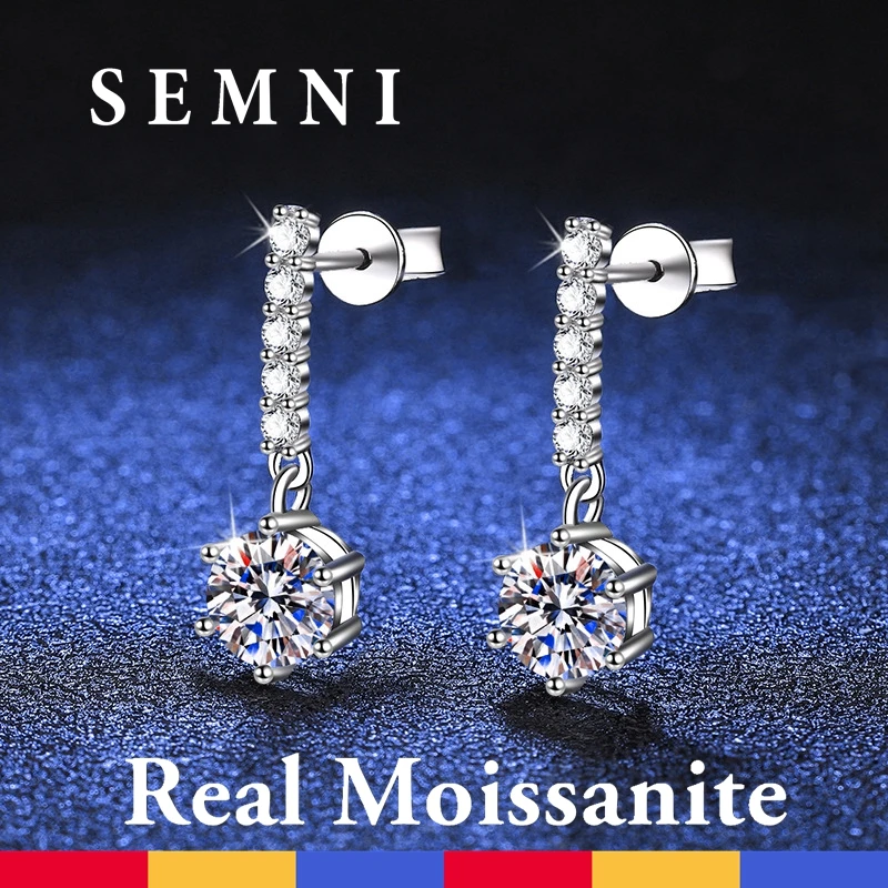 

SEMNI 2.0ct GRA Certified Moissanite Tassels Stud Earrings for Women Girls Brilliant Wedding Jewelry Promises Gift Forever Love