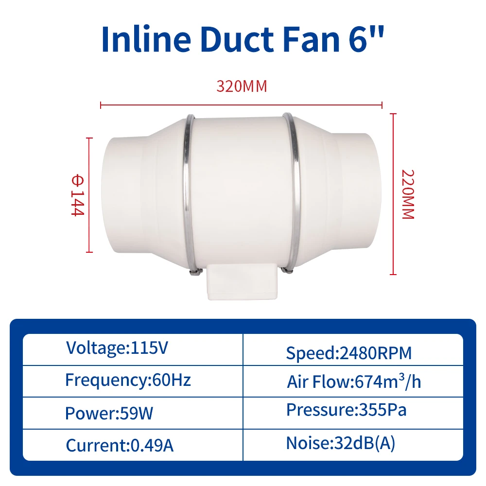 

Inch AC Duct Inline Fan 115v 2480RPM HVAC Ventilation System Axial Flow Fan Low Noise Plastic Duct Fan Exhaust