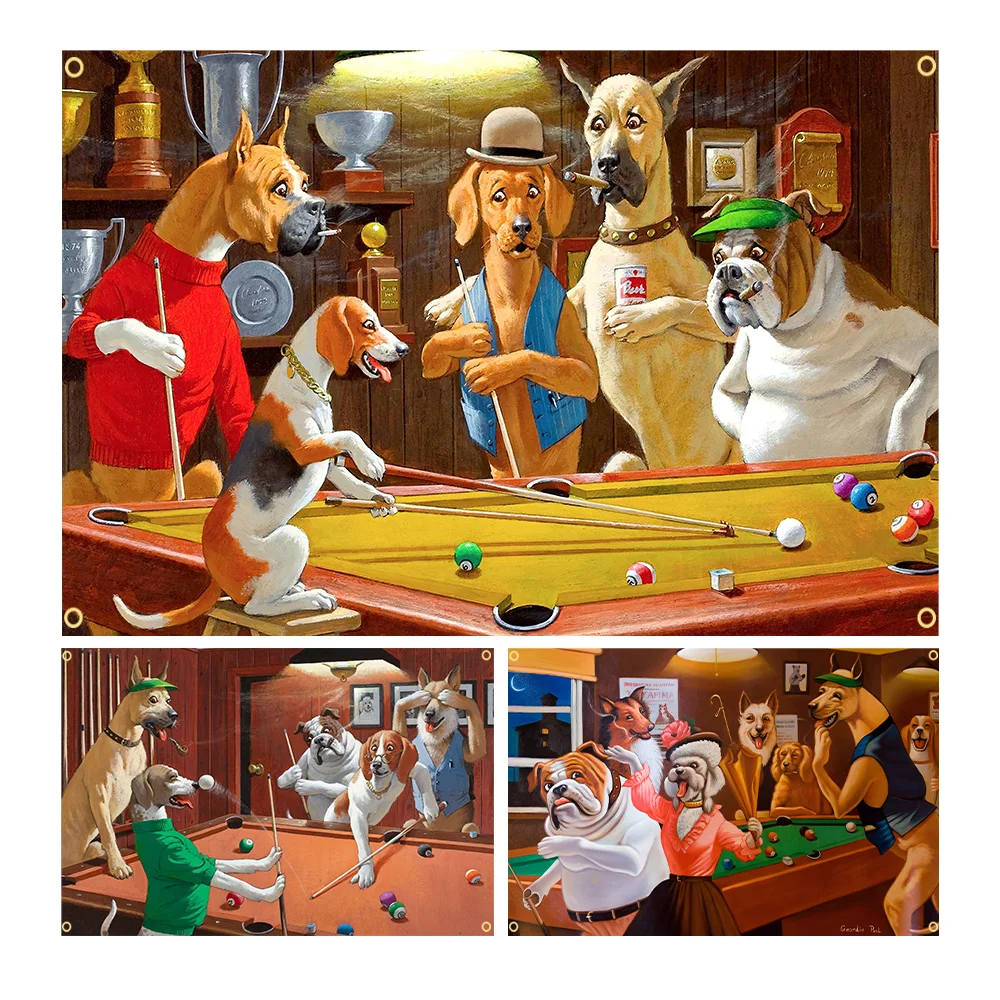 

3Jflag 90x150cm Dogs playing billiards Flag Billiards Club Decor Hanging Wall Decoration Wallpapers Home Decor Decoration