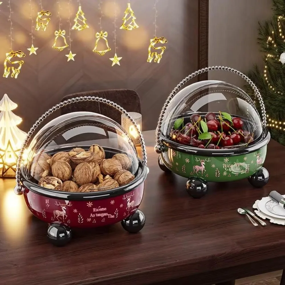 

Large Capacity Drain Fruit Serving Plate Flip Cover High Feet Table Fruit Tray with Handle Plastic Snack Tray Tea Table