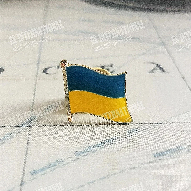 Ukraine National Flag Lapel Pins Crystal Epoxy Metal Enamel Badge Paint Brooch Souvenir Suit  Personality  Commemorative Gifts