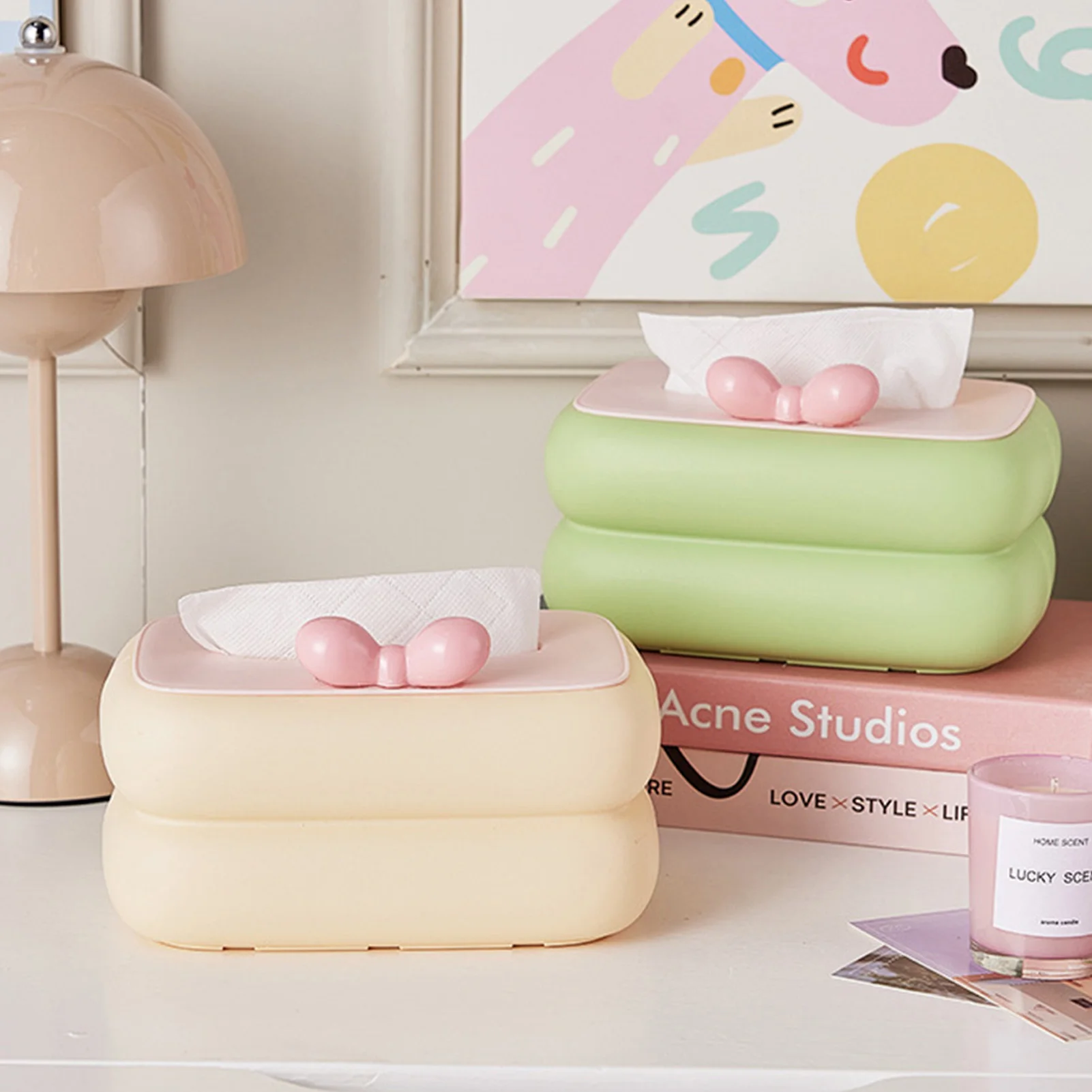 Candy Color  Tissue Box Cover Modern Decorative Facial Tissue Box Holder for Bathroom Vanity Countertops