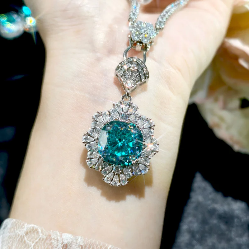 

Square Pillow Shape Chelapa Green Zircon Necklace Earrings Ring Set for Women High-end Date Gift