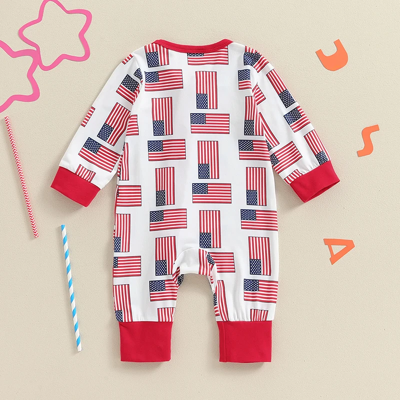 

Newborn Baby Girl Boy 4th Of July Outfits Infant Independence Day Zipper Romper Fourth Jumpsuit Bodysuit