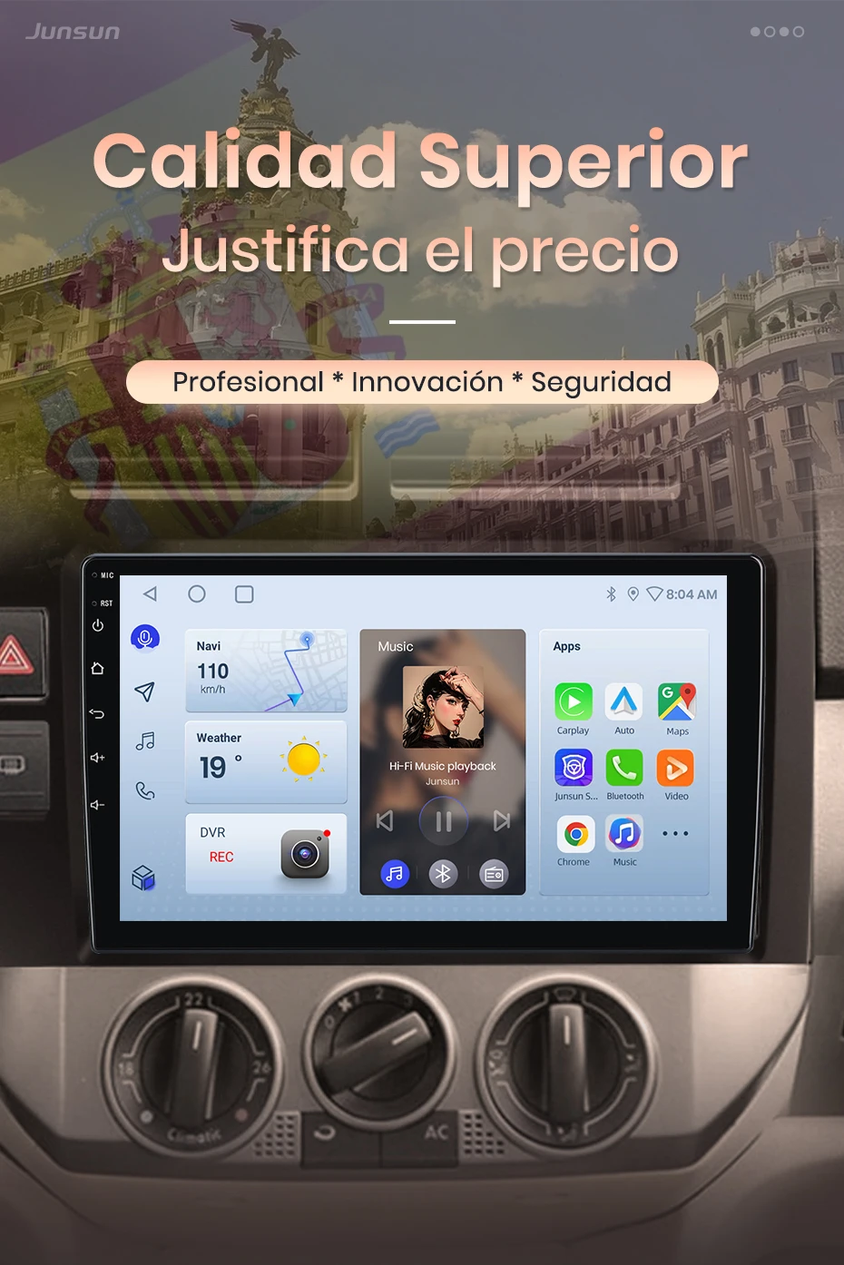 Junsun Radio mit KI-Sprachsteuerung für VW Polo Mk4 IV 2001-2011, kabelloses CarPlay, Android Auto, 2DIN Autoradio mit Bluetooth, DAB+, GPS, RDS – Detail 2