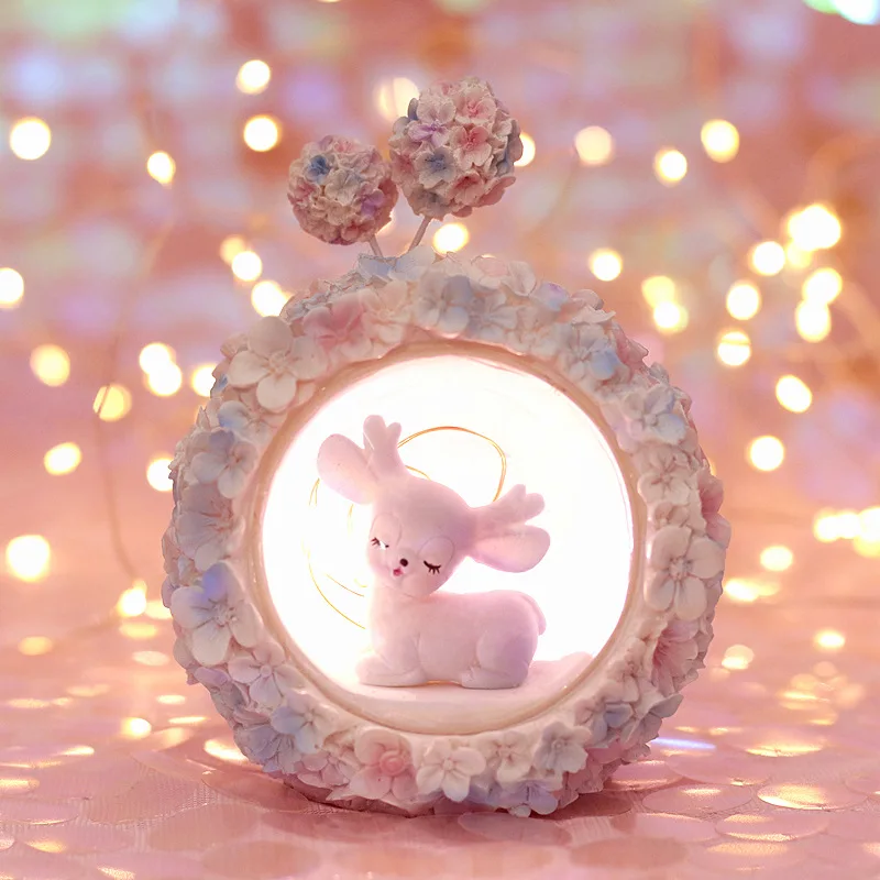 Girl's Heart Room Creative Pink Deer Embroidery Ball Star Light Children's Bedroom Night Light Display 신생아사진