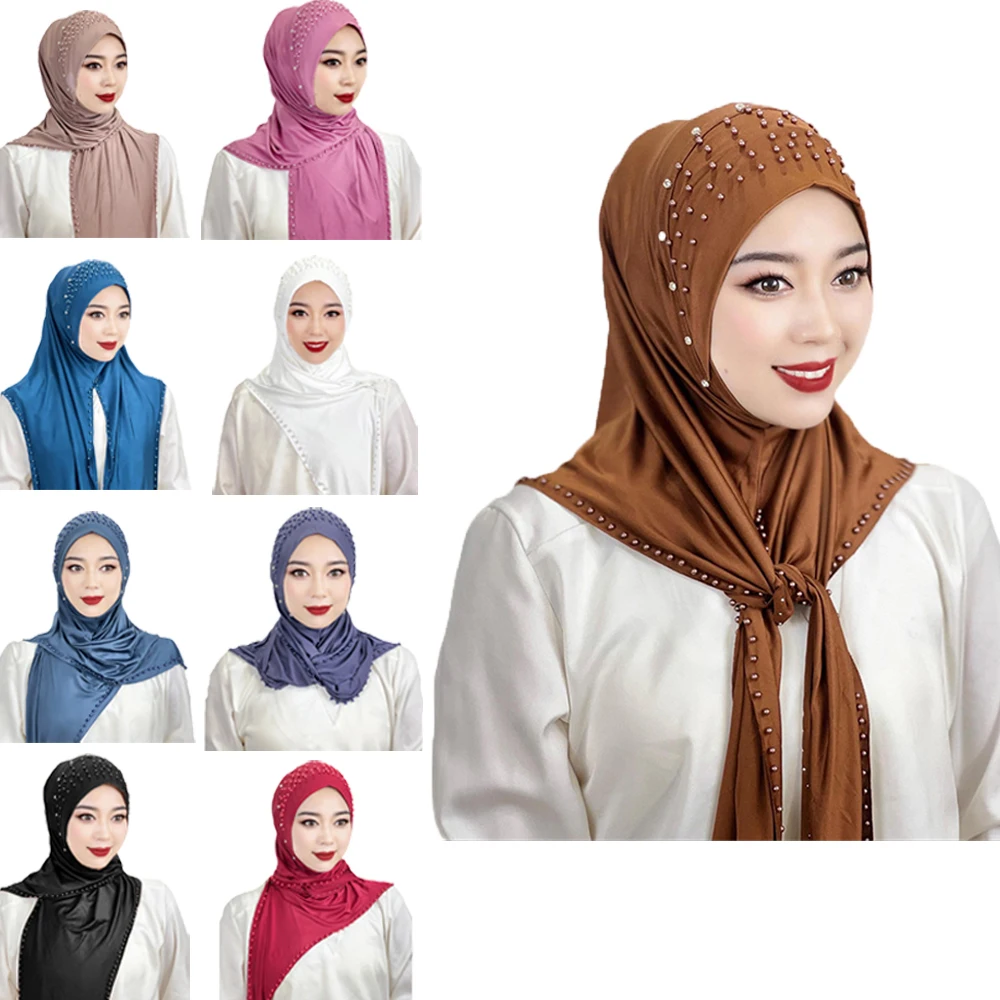 

Premium Instant Hijab Jersey Hijab for Woman Neck Scarf Beading Scarves for Women Bandana Headscarf Hijab Femme Musulman Ramadan