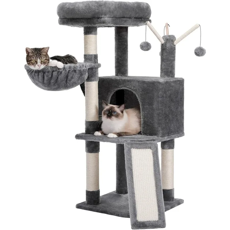 

Cat Tree, Multi-Level Cat Tower for Indoor Cats, Cat Climbing Tree Condo with Sisal Covered Scratching Posts, Deep Hammock and I