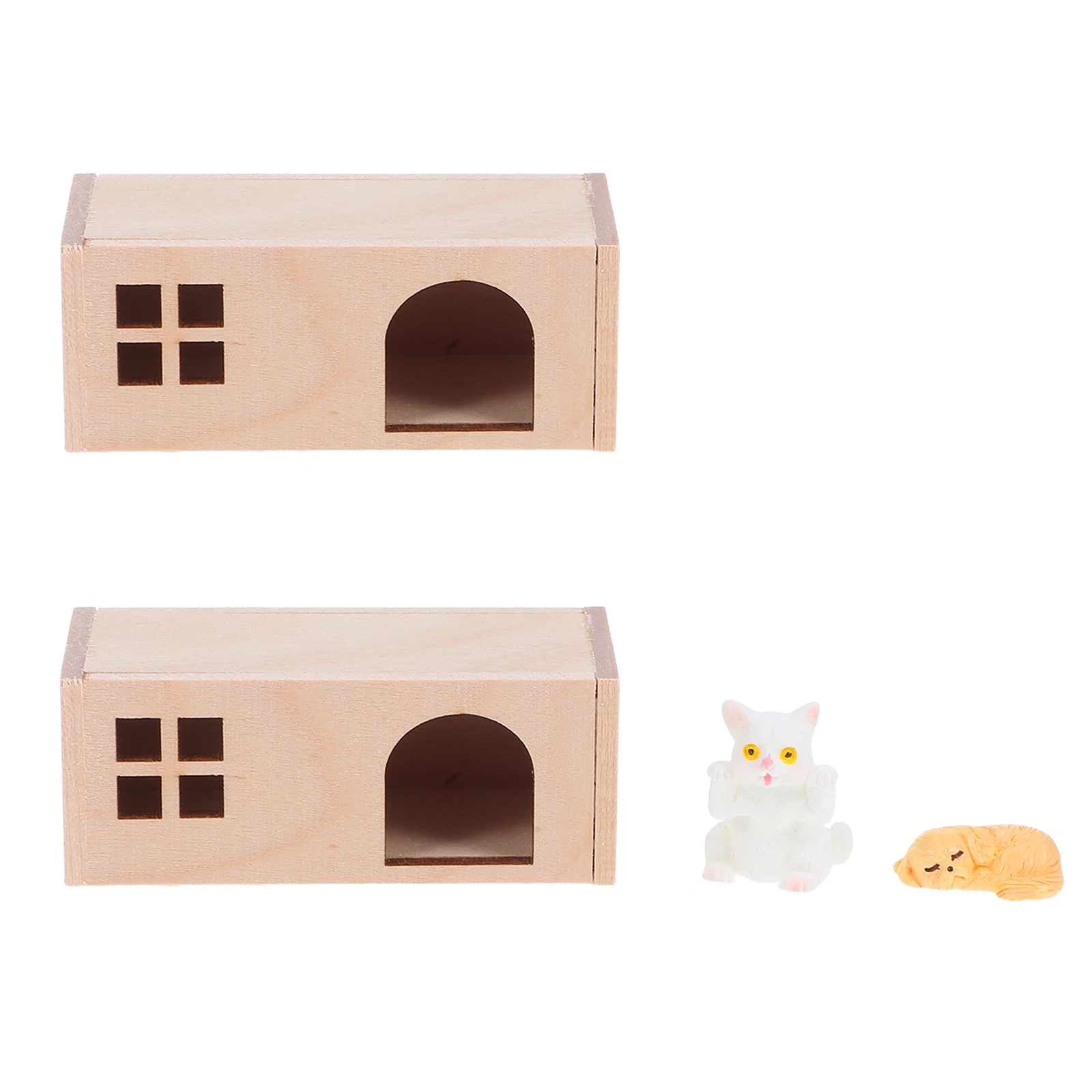 

1Set Realistic Mini Dog Cat House Resin Figures Pet Accessories 1:12 Scale Wooden Small Animal Furniture Decoration